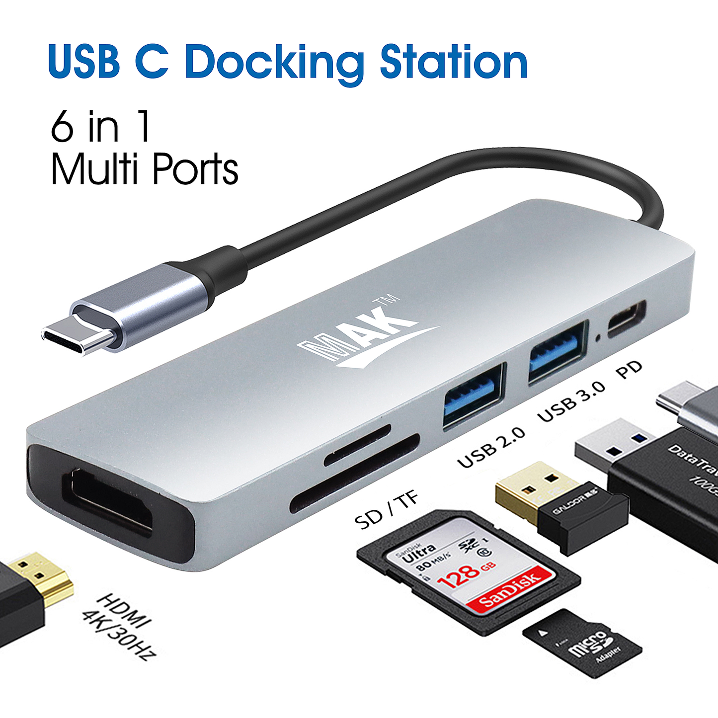 6 in 1 USB C Hub Multiport Adapter