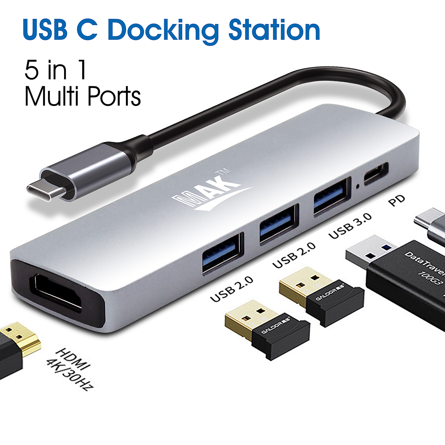 5 in 1 USB Type C Hub Multiport Adapter