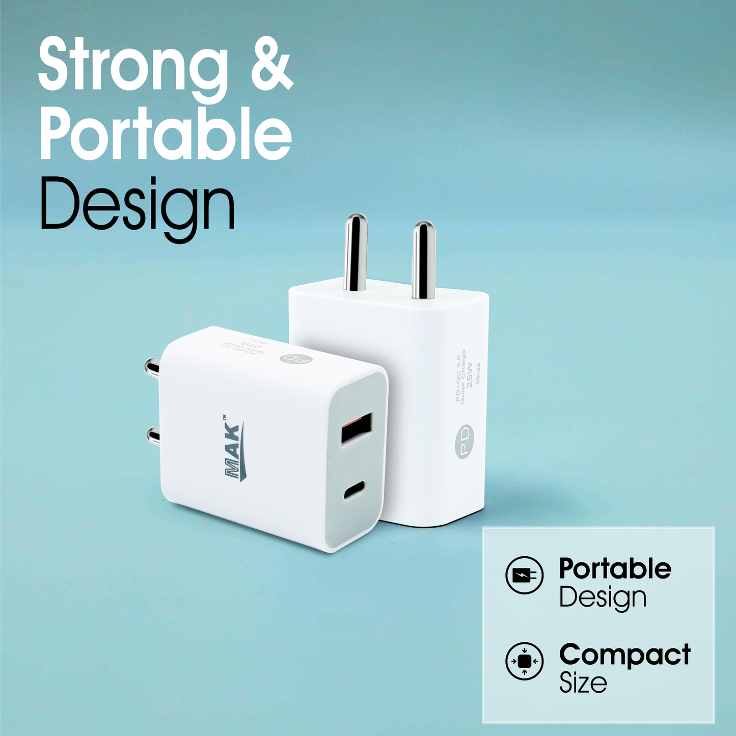 Dual Port Fast Wall Charger & Type C Cable with QC 3.0 & 25W PD Technology