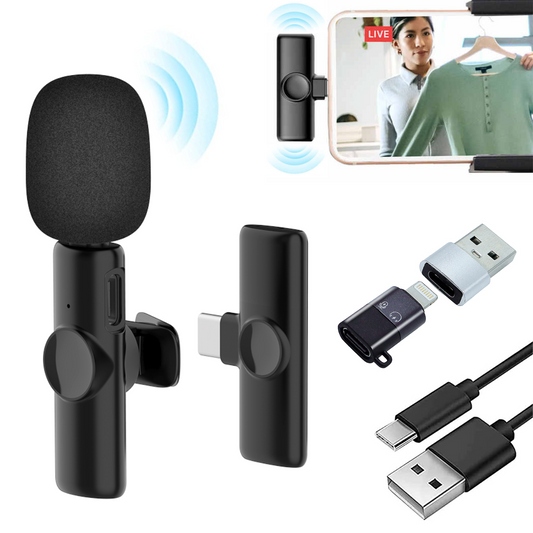 MK-11 Wireless Mic Lavalier Collar Microphone for iPhone & Type C Android