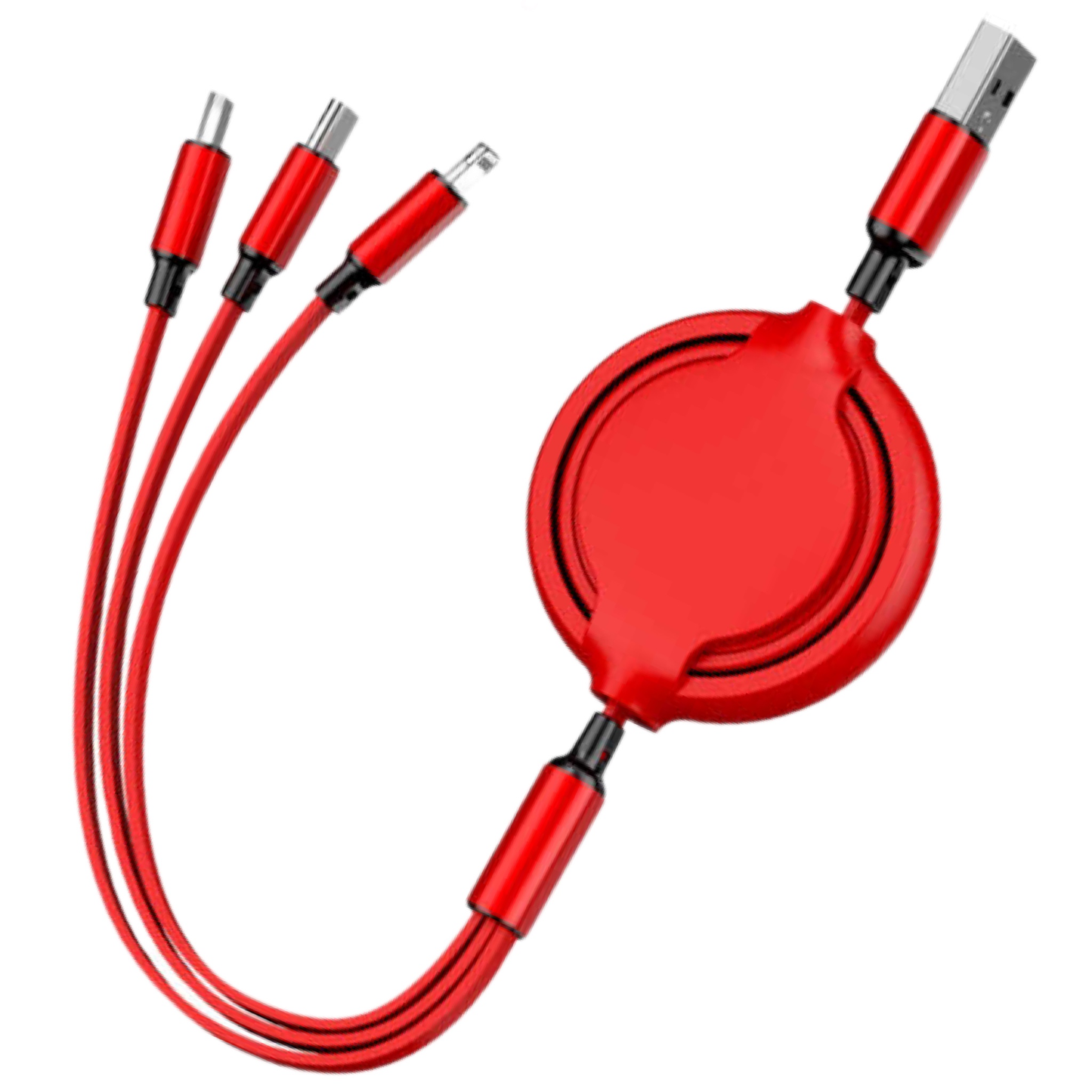 3-in-1 Retractable USB Fast Charging Cable Compatible with iPhone/Type C/Micro USB (Red)