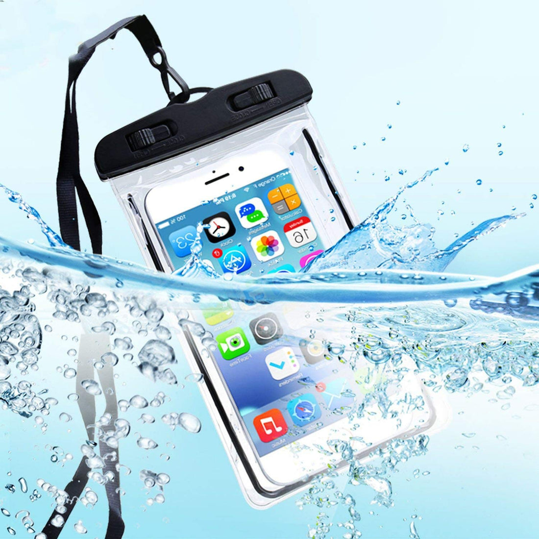 Universal Waterproof Smartphone Protective Pouch with Button Lock, Black, Pack Of 1