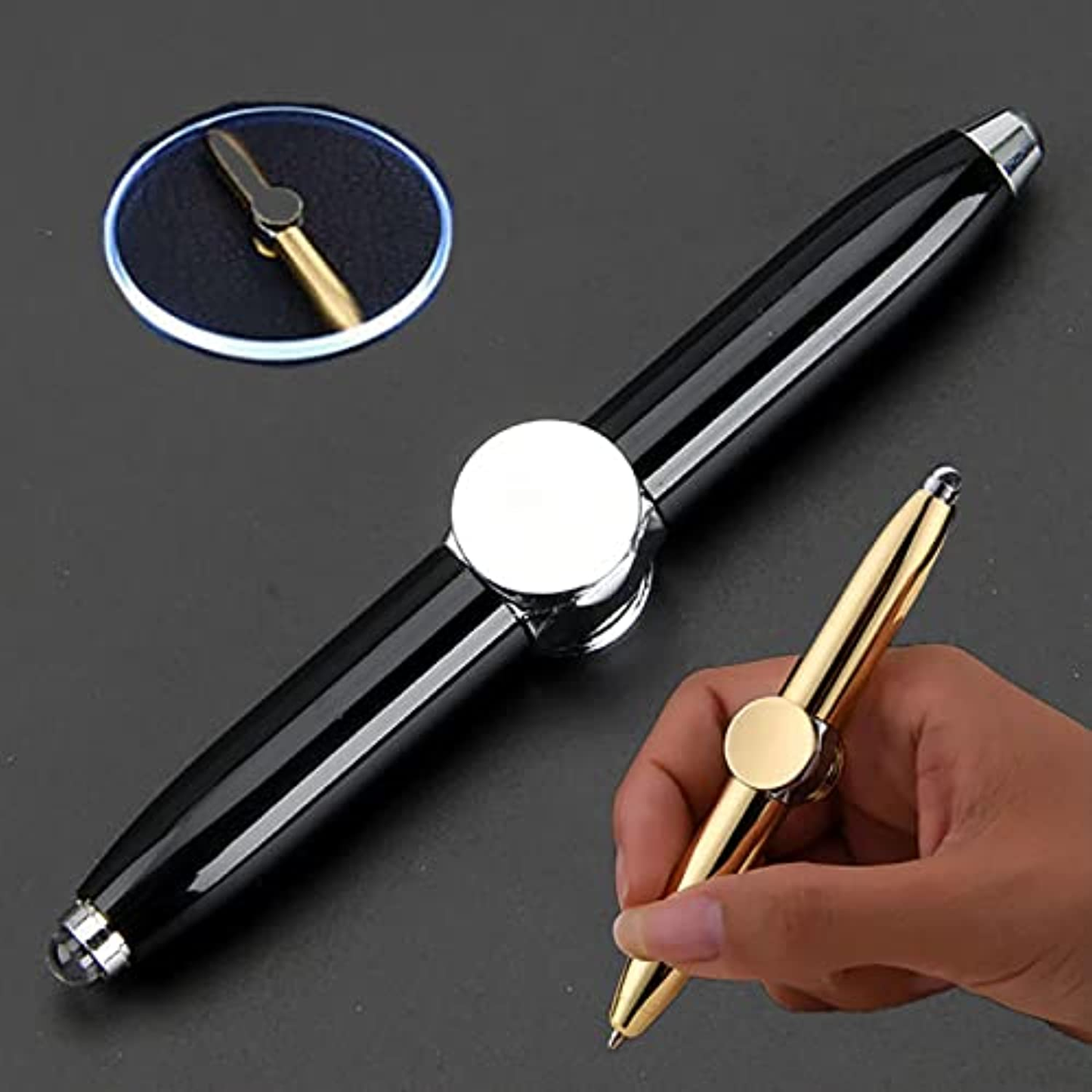 Spinning Gyro Pen with LED Light to Help ADHD Stress Reducer (Black)