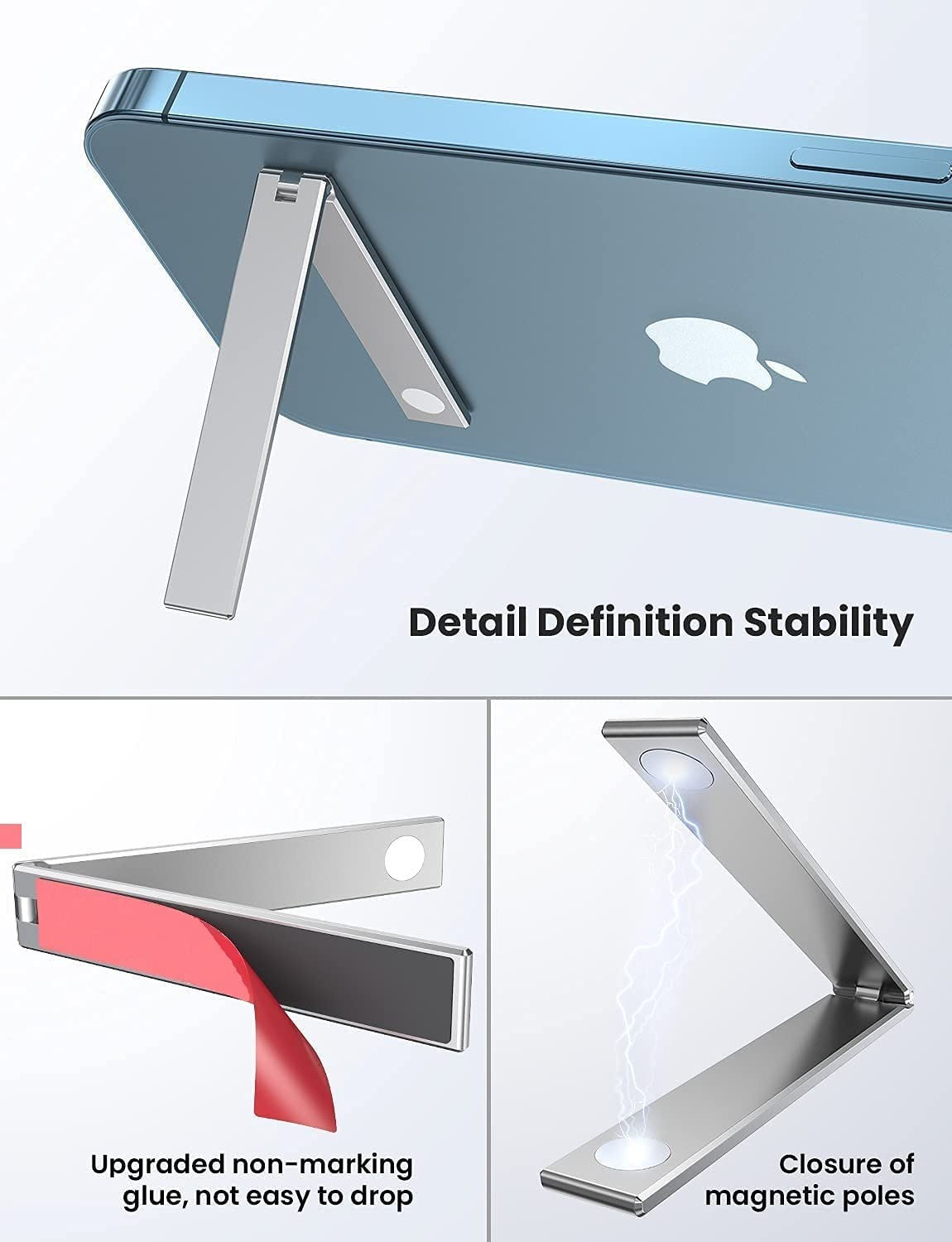 Foldable Tabletop Thin Pocket Magnetic Mobile Kickstand (Silver)