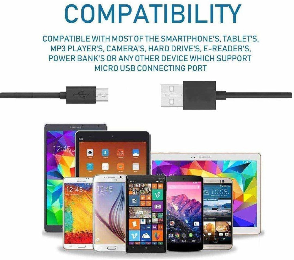 2.4A Fast Charger with Micro USB Data Cable, Compatible With Mi, Redmi & Other Devices